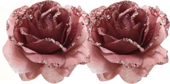 2x Oud roze decoratie bloemen rozen op clip 14 cm -... | bol.com