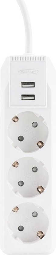 Stekkerdoos - Stekkerdoos met USB - Stekkerblok - 3-voudig met 2x USB - Overspanningsbeveiliging - Kinderbeveiliging (HPS2301U)