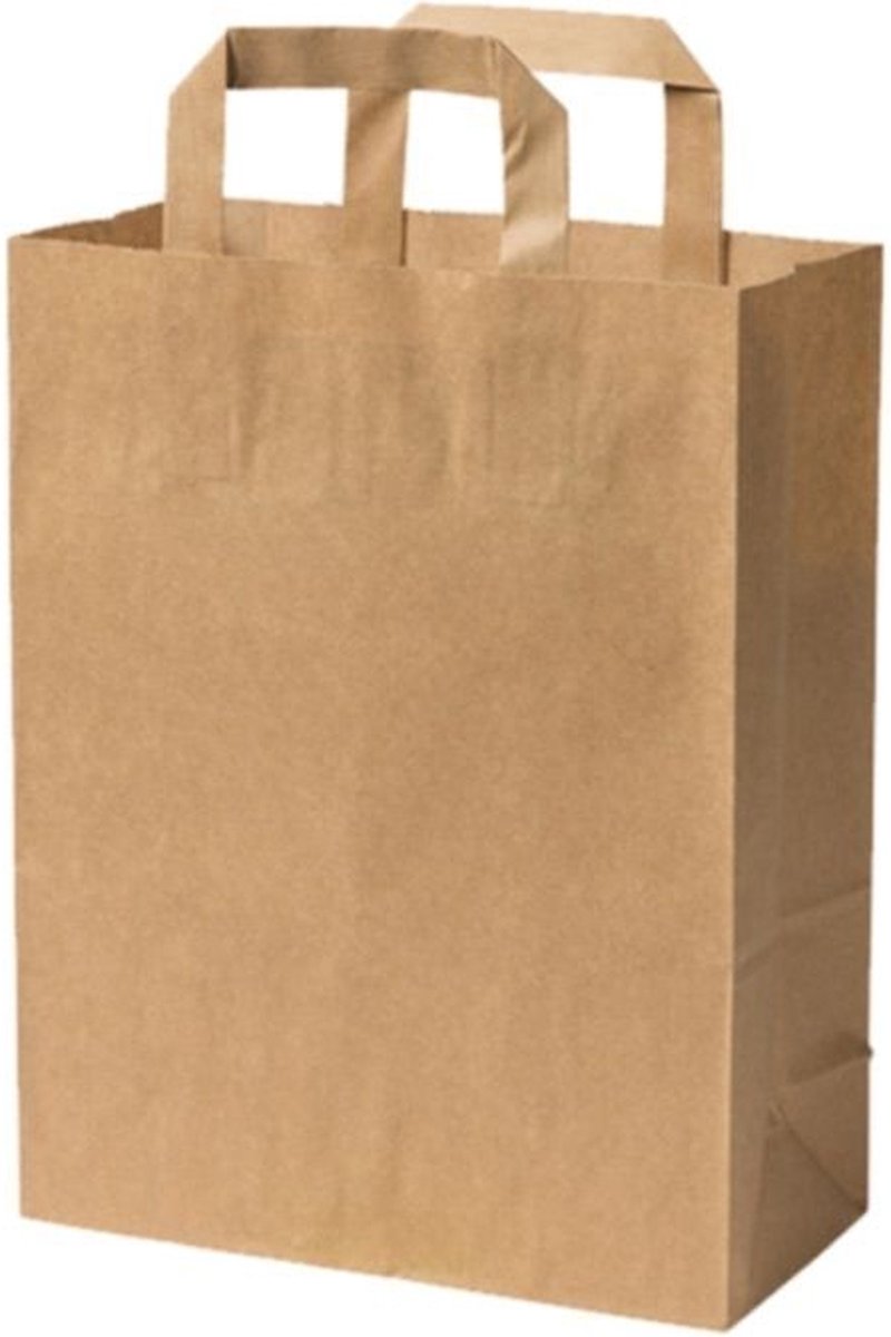 Kraft Papieren Draagtassen Bruin 220x100x280 mm - 250 st