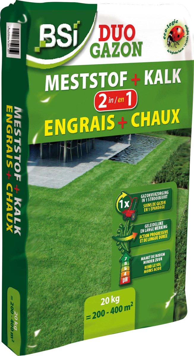 BSI - Duo Gazon (meststof+kalk) - 20 kg voor 400 m²