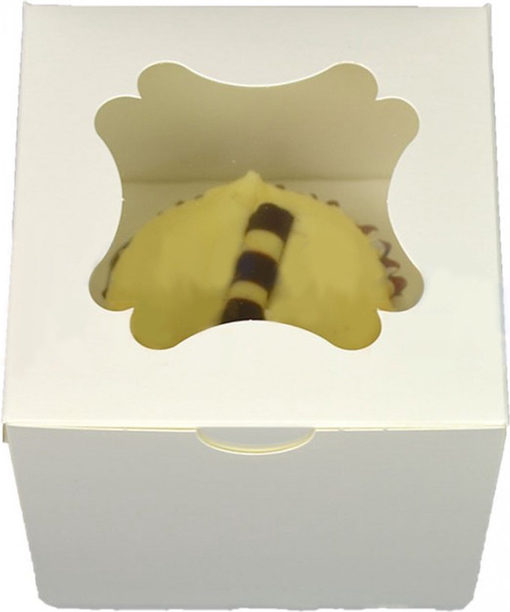 Witte doos voor 1 cupcake met sierlijk venster (25 stuks)