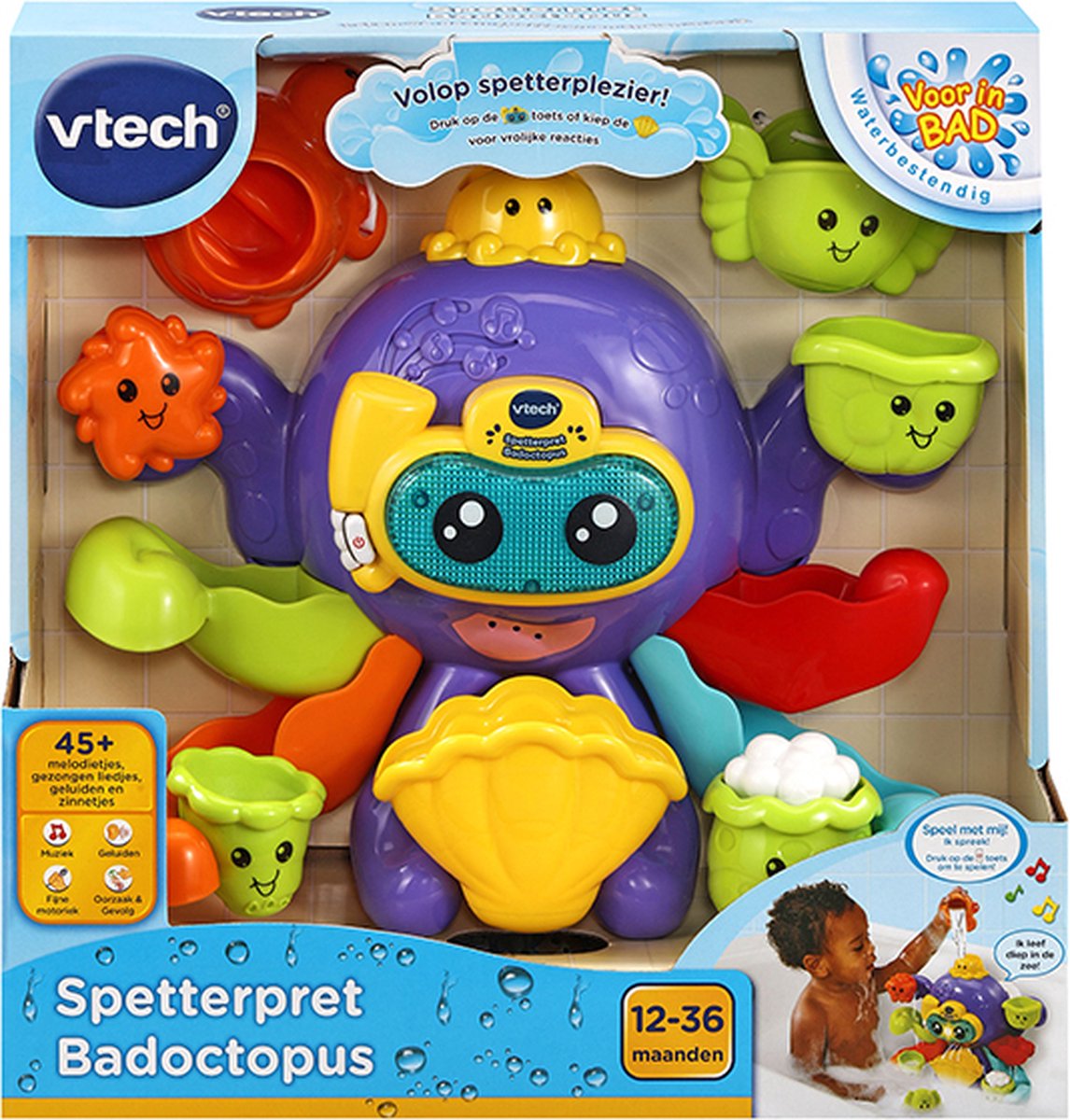 VTech Spetterpret Badoctopus - Badspeeltjes - Badspeelgoed Baby - Rustgevende Melodietjes & Liedjes - Cadeau - Speelgoed 1 tot 5 Jaar — afbeelding 2