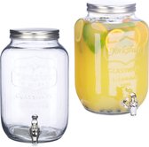 Relaxdays 2x drankdispenser 8 liter - waterdispener glas - limonadetap - tapkraan - retro