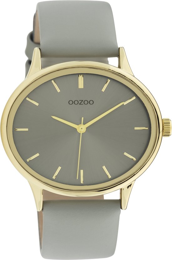 OOZOO Timpieces - goudkleurige horloge met steengrijze leren band - C11050