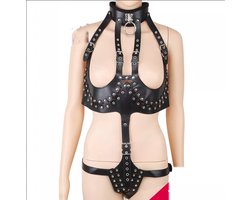 Nooitmeersaai - Harnas Vrouw - PU Leer - Zwart - Spikes - Bondage Harnas - BDSM