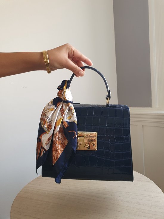 rechter ornament Pennenvriend Leren tas met kokosprint inclusief decoratieve sjaal -Donkerblauwe tas -  Italiaanse... | bol.com