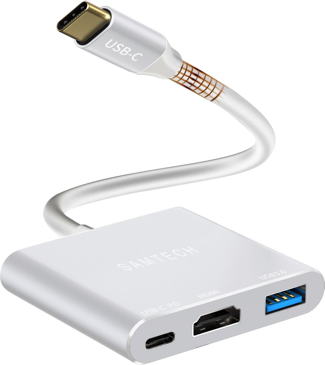 SAMTECH USB-C naar HDMI 3 in 1 adapter - Hub - Ultra 4K  - USB 3.0 - USB C Fast Charge - Silver