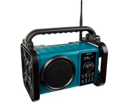 MEDION E66877 DAB+ bouwplaatsradio (robuuste behuizing, spatwaterdicht (IP44), Bluetooth 5.0, PLL FM-radio, LED-werklamp, batterij- en netvoeding) blauw