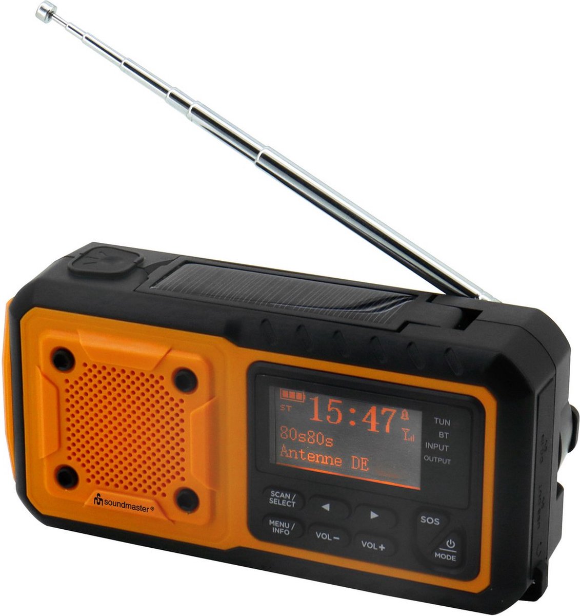 Soundmaster DAB112OR - Compacte DAB+ noodradio met ingebouwde accu solar en LED-verlichting