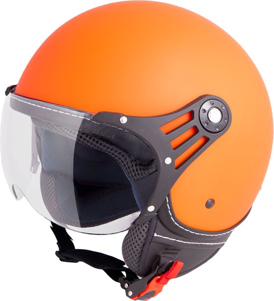 VINZ Stelvio Jethelm Mat Oranje / Scooterhelm / Brommerhelm / Motorhelm