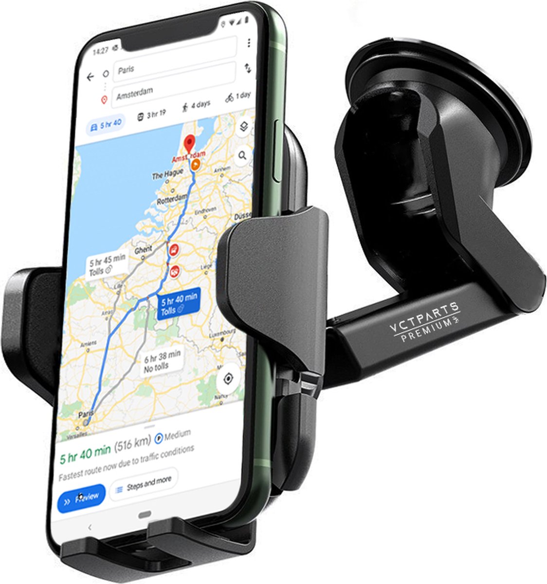 Verstelbare Smartphone / Telefoon Houder voor Dashboard en Raam Zwart