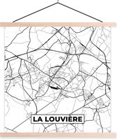 Porte-affiche avec affiche - Affiche scolaire - België - La Louvière - Plan de la ville - Carte - Zwart Wit - Plan d'étage - 120x120 cm - Lattes vierges