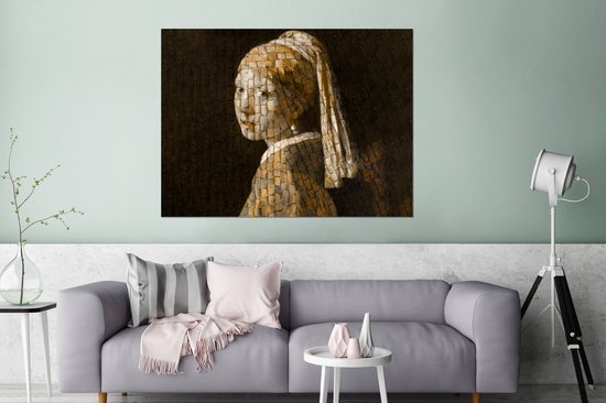 Wanddecoratie Metaal - Aluminium Schilderij Industrieel - Meisje met de parel - Schilderij - Mozaïek - 160x120 cm - Dibond - Foto op aluminium - Industriële muurdecoratie - Voor de woonkamer/slaapkamer