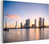 Wanddecoratie Metaal - Aluminium Schilderij Industrieel - Rotterdam - Skyline - Zon - 150x100 cm - Dibond - Foto op aluminium - Industriële muurdecoratie - Voor de woonkamer/slaapkamer