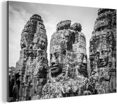 Wanddecoratie Metaal - Aluminium Schilderij Industrieel - Bayon Tempel met Buddhas - 150x100 cm - Dibond - Foto op aluminium - Industriële muurdecoratie - Voor de woonkamer/slaapkamer