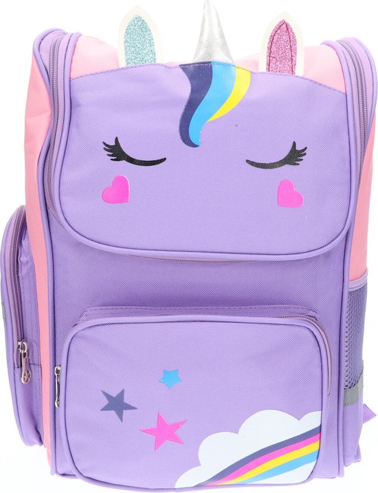 Kiddy Meisjes schooltas paars roze met Unicorn print