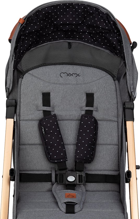 MoMi Estelle Kinderwagen - Lichtgewicht Buggy - Compact Opvouwbaar - Met Verstelbare Rugleuning - Reisbuggy 6+ Maanden - Grijs/Goud van MoMi — afbeelding 3