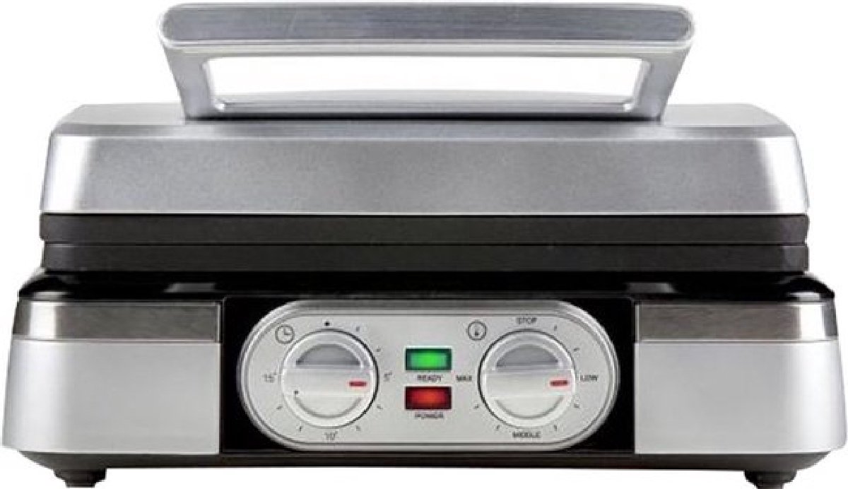 Pro Smart Wafelijzer met antiaanbaklaag, 7 bruiningsniveaus, 5 programma's, gezinsformaat, digitaal display, overloopbeveiliging, 1600 W, afteltimer, hoorbare waarschuwingen (zilver