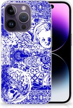 Back Case TPU Siliconen Hoesje Geschikt voor iPhone 14 Pro Smartphone hoesje Angel Skull Blue
