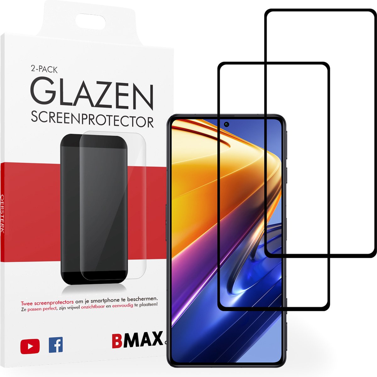 2-pack BMAX geschikt voor Xiaomi POCO F4 GT Screenprotector - Full Cover - Gehard glas - Tempered glas - Xiaomi screenprotectors 2 stuks - Telefoonglaasje - Beschermglas - Glasplaatje - Screensaver - Screen protector - Case friendly - Zwart