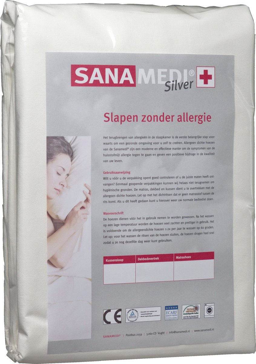 Sanamedi Silver dekbedhoes anti allergie 240x220 cm huisstofmijt- en allergeen stof dicht.