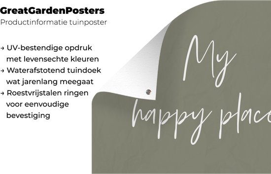 Affiche de jardin - Citations - My happy place - Jardin - Proverbes - Texte - 80x60 - Peinture de jardin - Toile de clôture - Toile de jardin - Affiche extérieure