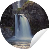 Tuincirkel Waterval - Water - Rotsen - 90x90 cm - Ronde Tuinposter - Buiten