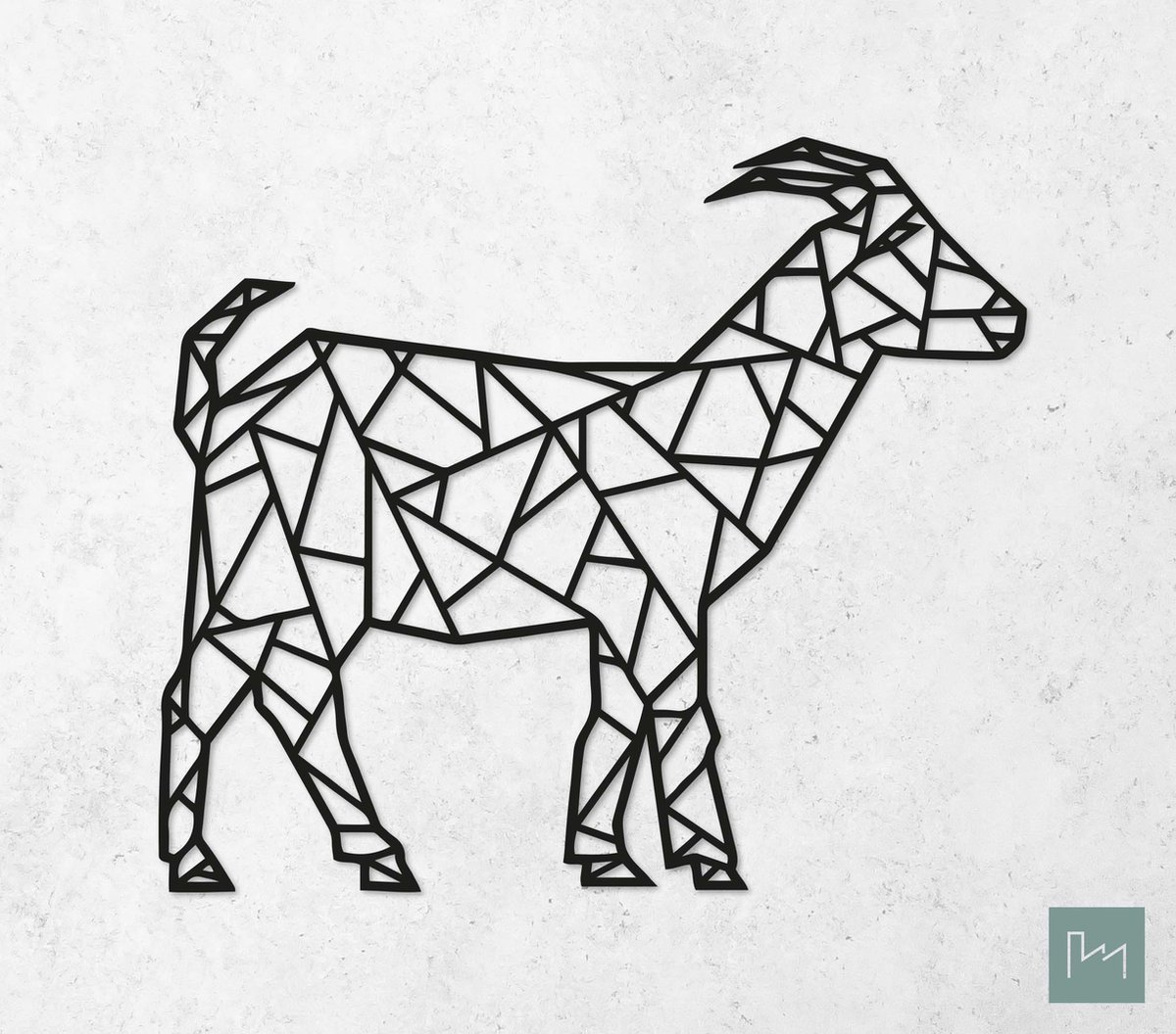 Laserfabrique Wanddecoratie - Geometrische Geit - Small - Zwart - Geometrische dieren en vormen - Houten dieren - Muurdecoratie - Line art - Wall art