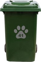 Kliko Sticker / Vuilnisbak Sticker - Hondenpoot - Nummer 41 - 18x16,5 - Antraciet