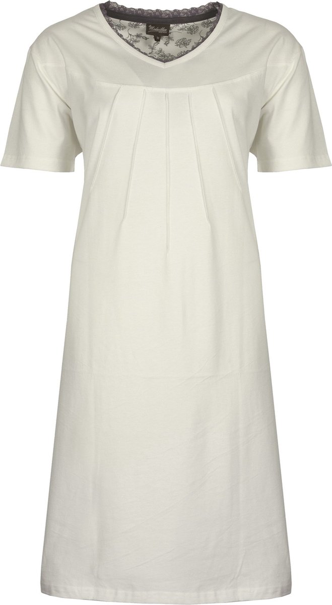 Medaillon Dames Nachthemd - 100% Gekamde Katoen - Wit - Maat XL