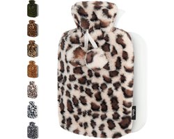 Warmwaterkruik met Hoes - Zachte Premium Pluche Hoes - 1,8 L Kruik - Warmwaterkruik voor Pijnverlichting van Rug, Nek en Schouderklachten - Ideaal Cadeau - Crème Luipaardprint