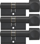 DOM Zwarte knopcilinder Plura 30/30mm - SKG 3 sterren - 3 gelijksluitende knopcilinders
