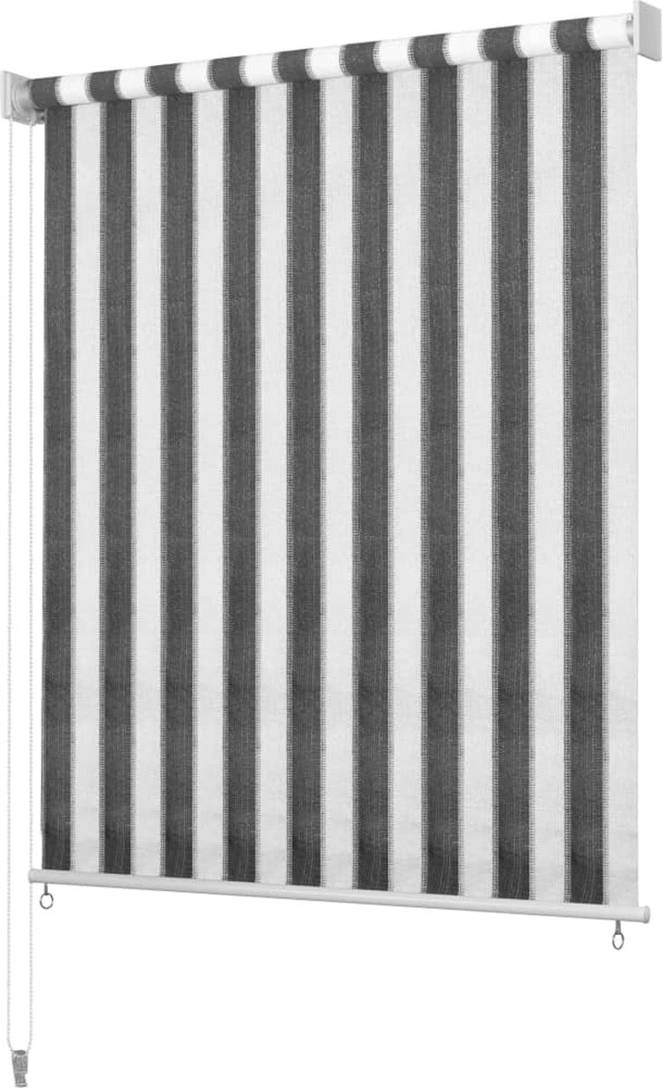 Decoways - Rolgordijn voor buiten 300x230 cm antraciet en wit gestreept