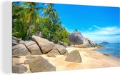 Canvas Schilderij Strand - Tropisch - Zee - Planten - 40x20 cm - Wanddecoratie
