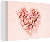 Canvas Schilderij Hart - Bloemen - Roze - 90x60 cm - Wanddecoratie