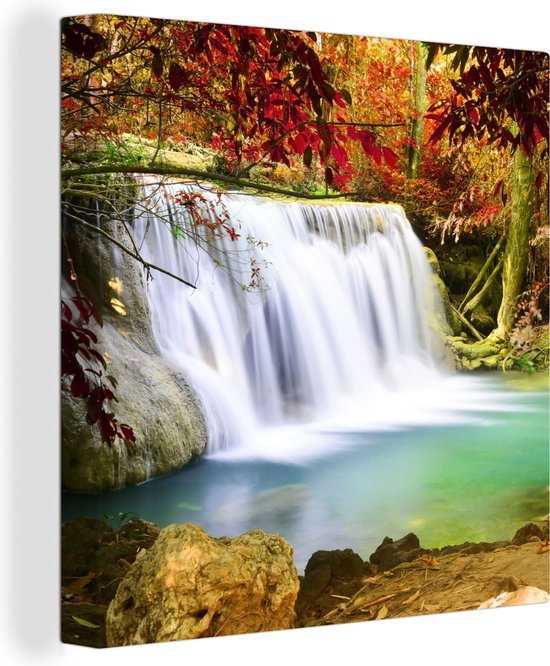 Canvas Schilderij Herfst - Waterval - Natuur - 50x50 cm - Wanddecoratie