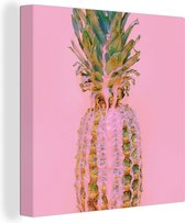 Peinture sur toile - Ananas - Rose - Été - 90x90 cm - Décoration murale