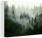 Canvas Schilderij Donker Bos - Bomen - Mist - Natuur - Schilderijen op canvas - 40x30 cm - Wanddecoratie