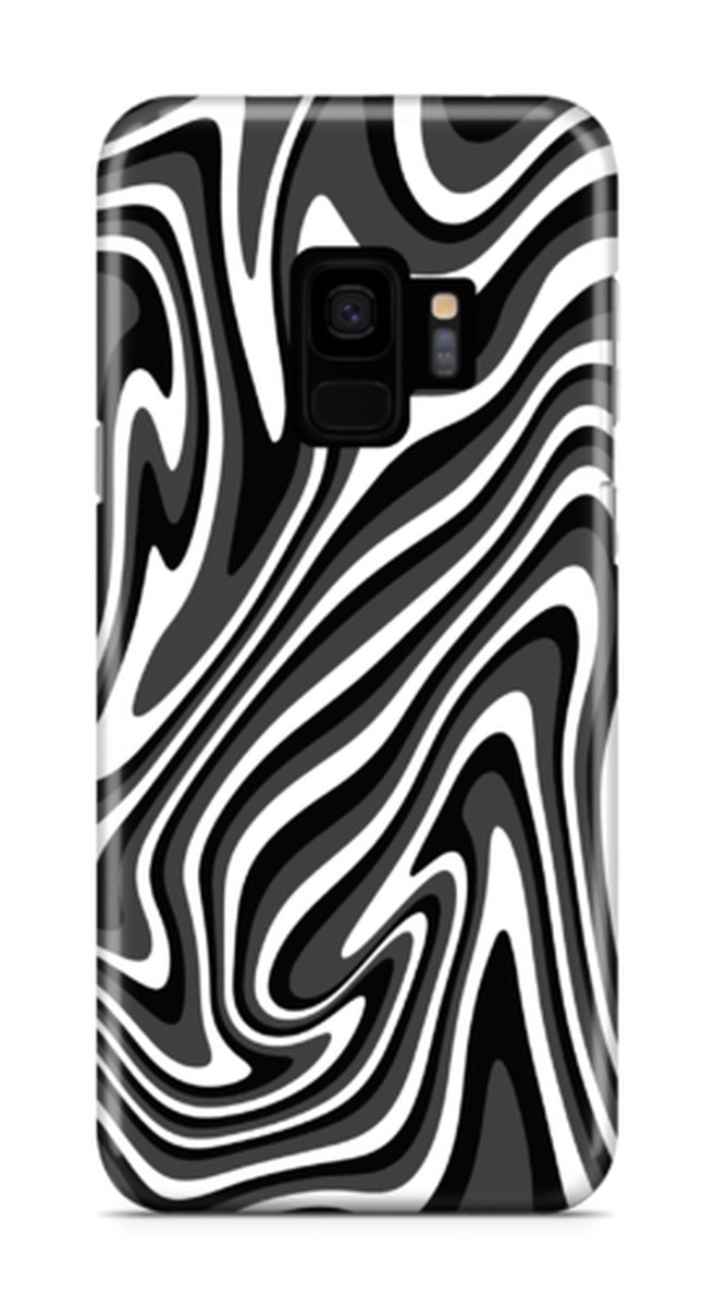 Telefoonhoesje geschikt voor Samsung Galaxy S9 - Premium Hardcase - Dun en glanzend - Patronencollectie - Groovy - Zwart