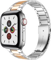 By Qubix Stalen schakelband - Zilver met champagne goud - Geschikt voor Apple Watch 42mm - 44mm - 45mm - Ultra - 49mm - Compatible Apple watch bandje