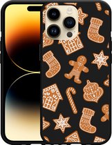 Geschikt voor Apple iPhone 14 Pro Max Hoesje Zwart Christmas Cookies - Designed by Cazy