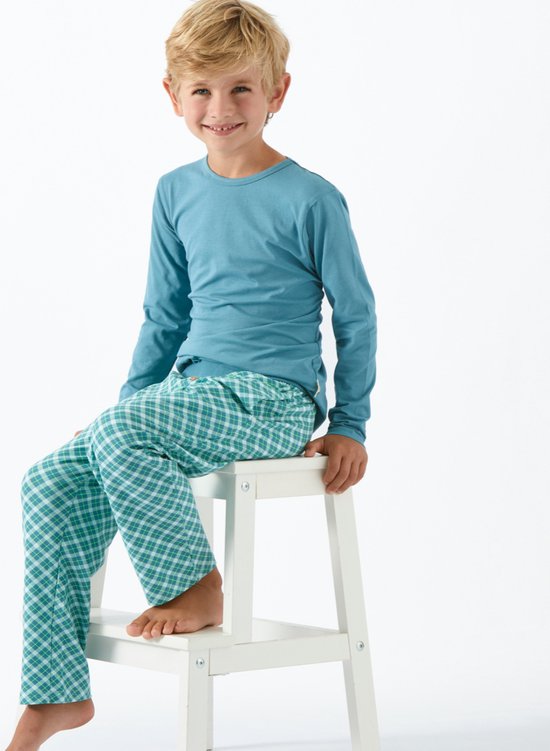 Pyjama Little Label Garçons Taille 134-140/10A - bleu, vert - Carreaux - Pyjama Enfant - Katoen BIO doux