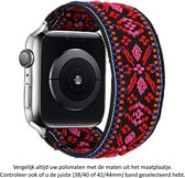 Zwart Rood Blauw Elastische Nylon Horloge Band met borduurpatronen geschikt voor Apple Watch 1, 2, 3, 4, 5, 6, 7, 8, SE & Nike+, 42mm, 44mm & 45mm "Mannenbreedte" Series – Maat: zie maatfoto - Zacht Geweven Nylon - 42 mm, 44 mm en 45 mm