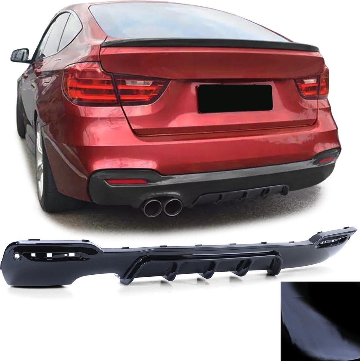 Bmw 3 serie F34 GT M Pakket Achterbumper Diffuser Glans Zwart