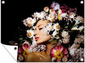 Tuin decoratie Vrouwen - Bloemen - Rozen - Portret - 40x30 cm - Tuindoek - Buitenposter