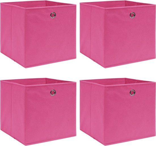 VidaXL Opbergboxen 4 st 32x32x32 cm stof roze - Kantoormeubelen Plus
