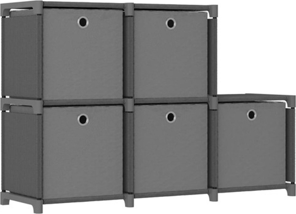 vidaXL - Kast - met - 5 - vakken - met - boxen - 103x30x72,5 - cm - stof - grijs