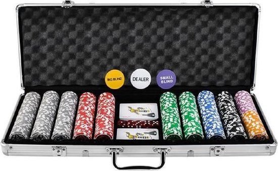 Thumbnail van een extra afbeelding van het spel XL Luxe Pokerset In Aluminium Koffer met Kaartschudmachine incl. Batterijen- Casino Omaha / Texas Hold Em Pro Poker & Blackjack Set Met 500 Chips & Poker SpeelKaarten  - Inclusief Speelkleed & Dobbelstenen - Pokerkoffer