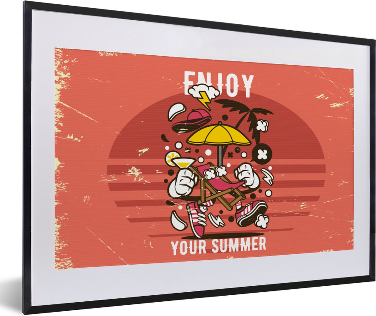 Poster in lijst - Fotolijst 60x40 cm - Posters - Parasol - Zomer - Vintage - Posterlijst z