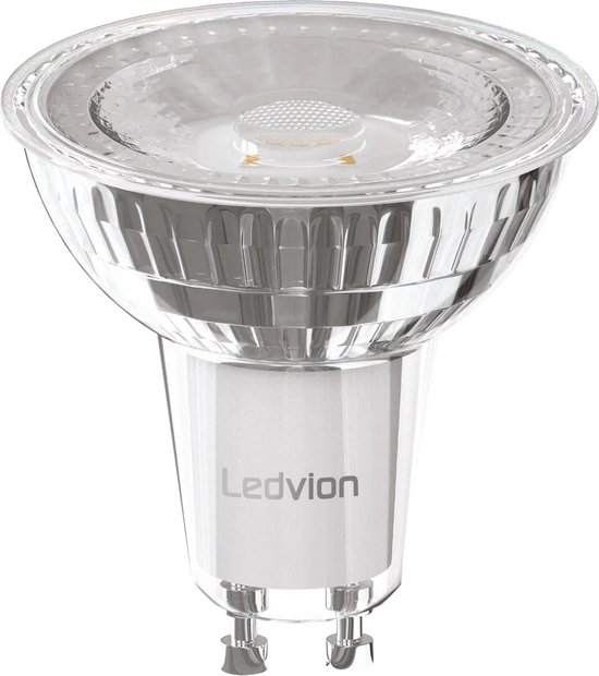 Ledvion LED GU10 Spot Dimbaar, 5W, 2700K, 345 Lumen, Full Glass, Dimbare LED Lamp, Inbouwspots, Plafondlamp
